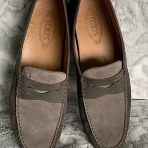 Tod's 2 tone Gray Suede penny Loafers gommino driver Moccasin-Style Slip-Ons